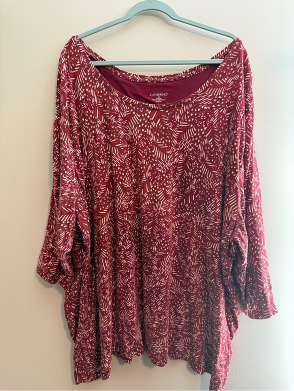 Catherines Maroon & White Printed Scoop Neck Tunic